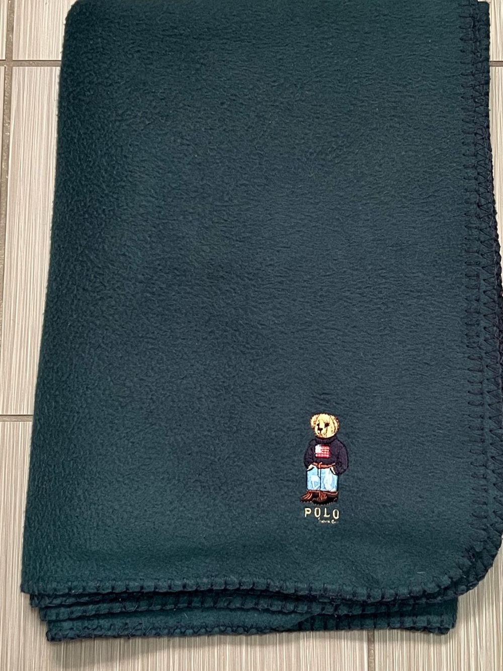 Polo Ralph Lauren Polo Bear Fleece Throw Blanket green vintage